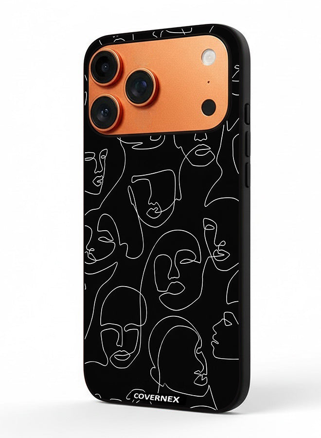 Apple iPhone 17 Pro Max Protective Case Cover Printed Featuring Abstract One Line Faces Art