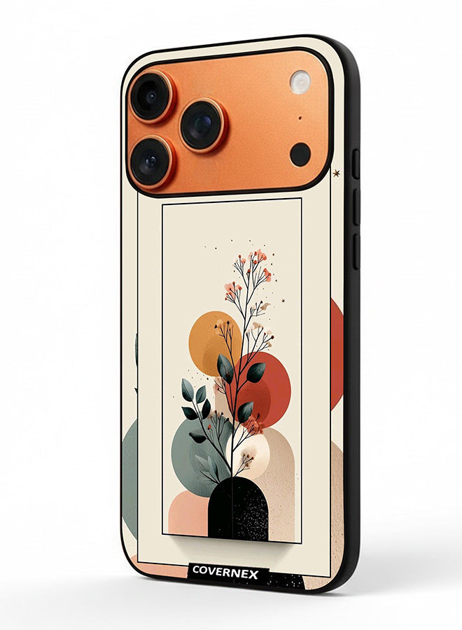 Apple iPhone 17 Pro Max Protective Case Cover Printed Featuring Minimalist Plant and Abstract Shapes