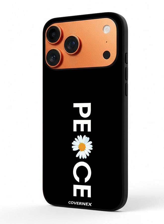 Apple iPhone 17 Pro Max Protective Case Cover Printed Featuring Minimalist PEACE with Daisy Graphic
