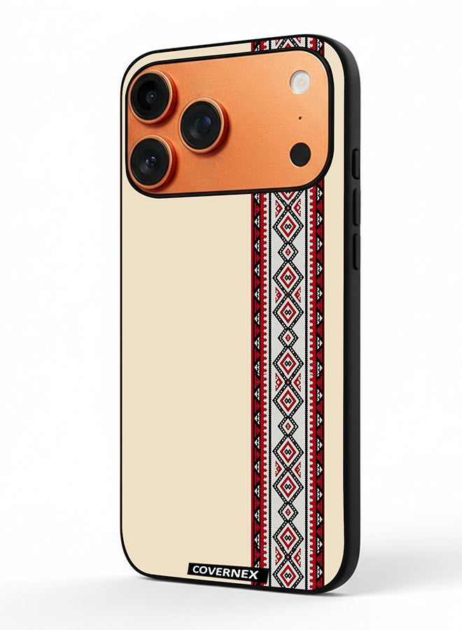 Apple iPhone 17 Pro Max Protective Case Cover Printed Featuring Traditional Tribal Embroidery Strip