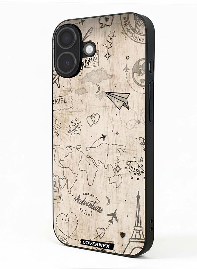 Apple iPhone 17 Protective Case Cover Printed Featuring Wonderlust Sketch World Map