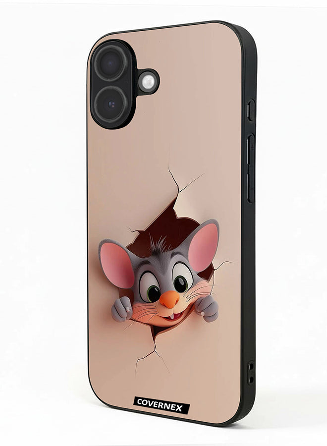 Apple iPhone 17 Protective Case Cover Printed Featuring Tiny Mouse Wall Break 3D Effect