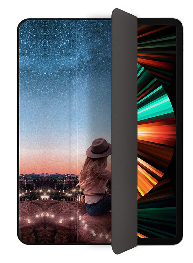Apple iPad Pro 12.9 (2021) Case Cover Stylish Hat Girl Looking To Eiffel Tower