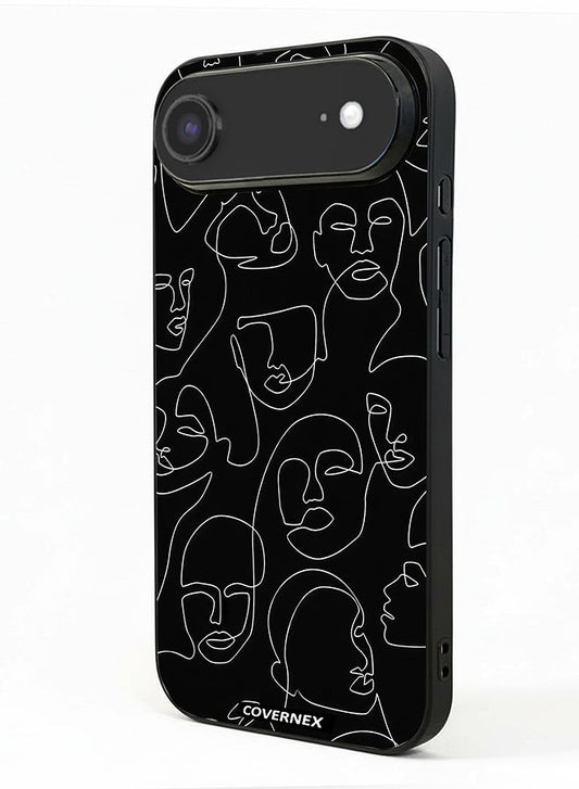 Apple iPhone 17 Air Protective Case Cover Printed Featuring Abstract One Line Faces Art
