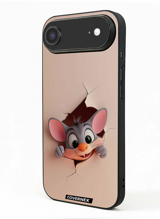 Apple iPhone 17 Air Protective Case Cover Printed Featuring Tiny Mouse Wall Break 3D Effect
