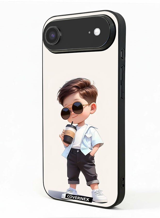 Apple iPhone 17 Air Protective Case Cover Printed Featuring Cool Kid with Sunglasses and Coffee