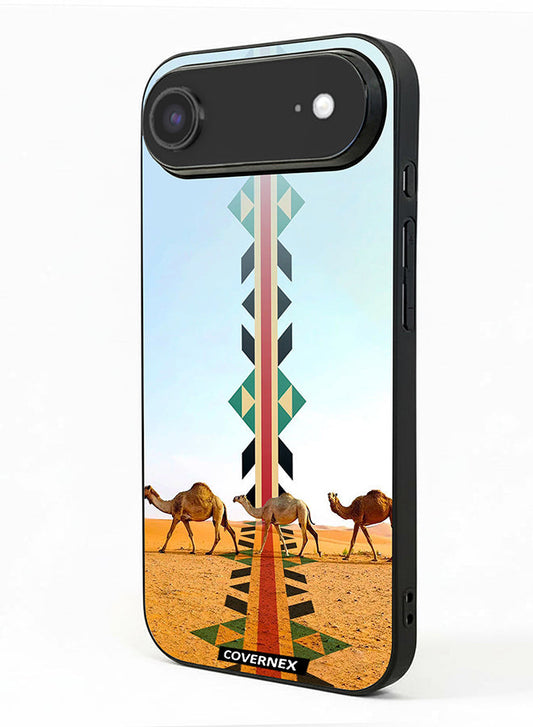 Apple iPhone 17 Air Protective Case Cover Printed Featuring Camel Silhouette with Vertical Sadu Pattern