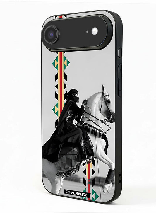 Apple iPhone 17 Air Protective Case Cover Printed Featuring Woman on Horseback with Sadu Accents