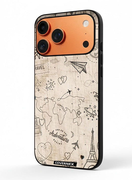 Apple iPhone 17 Pro Max Protective Case Cover Printed Featuring Wonderlust Sketch World Map