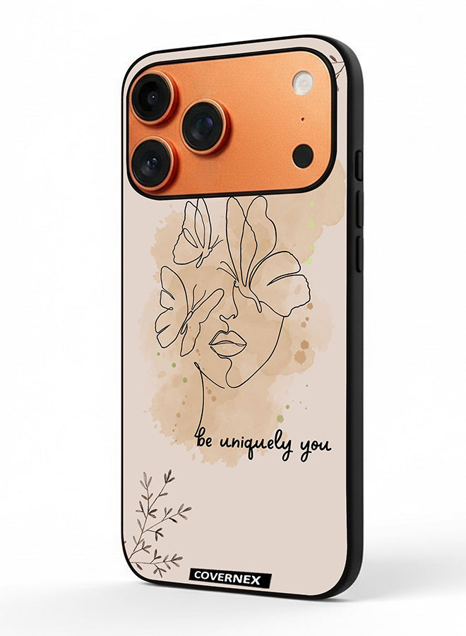 Apple iPhone 17 Pro Max Protective Case Cover Printed Featuring Be Uniquely You A Face And Butterflies