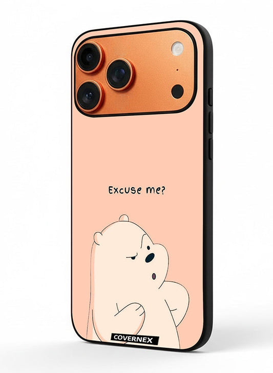 Apple iPhone 17 Pro Max Protective Case Cover Printed Featuring Ice Bear Illustration Excuse Me
