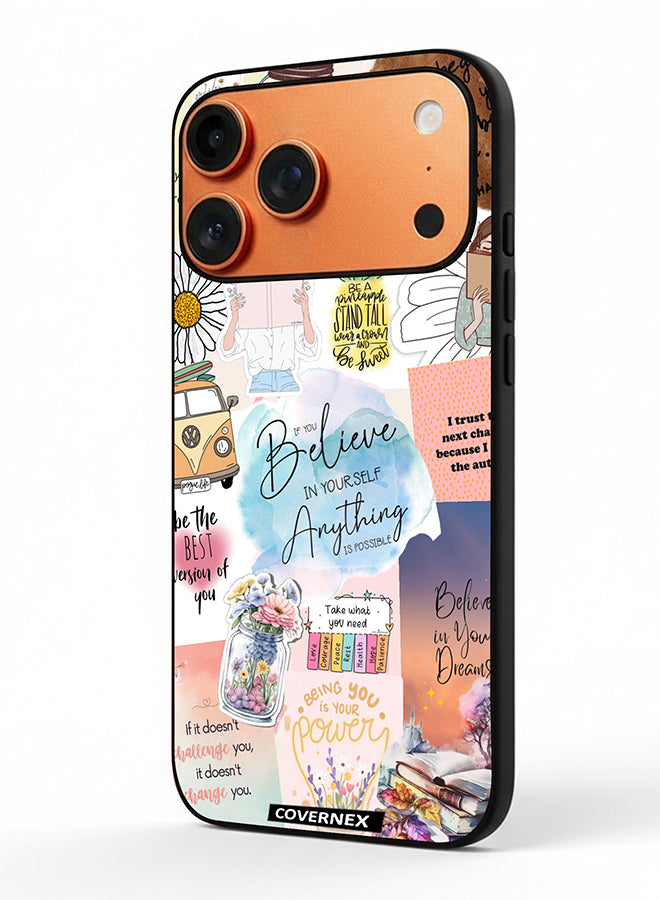 Apple iPhone 17 Pro Max Protective Case Cover Printed Featuring Inspirational Themed with Floral and Travel Elements