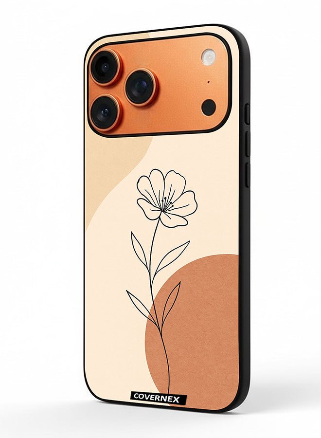 Apple iPhone 17 Pro Max Protective Case Cover Printed Featuring Minimalist Wildflower Sketch
