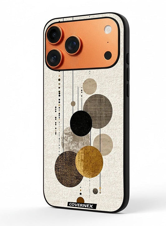 Apple iPhone 17 Pro Max Protective Case Cover Printed Featuring Neutral Tones Circular and Linear Art