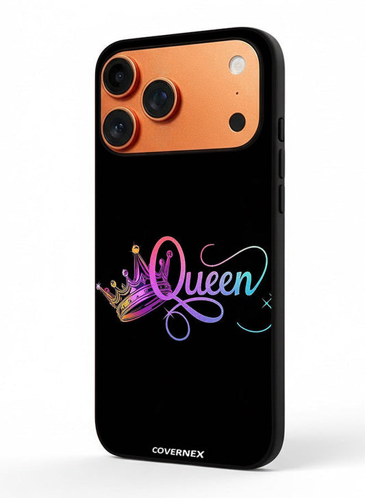 Apple iPhone 17 Pro Max Protective Case Cover Printed Featuring The Queen with Holographic Crown