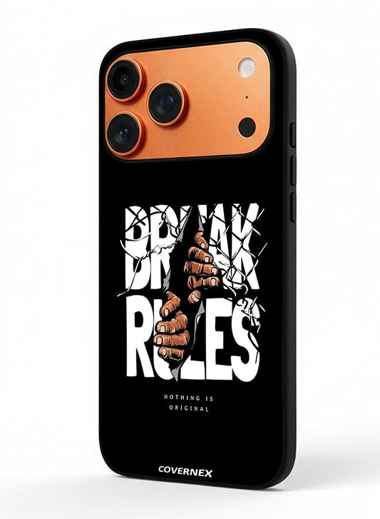Apple iPhone 17 Pro Max Protective Case Cover Printed Featuring Break Rules Shattered Text Graphic