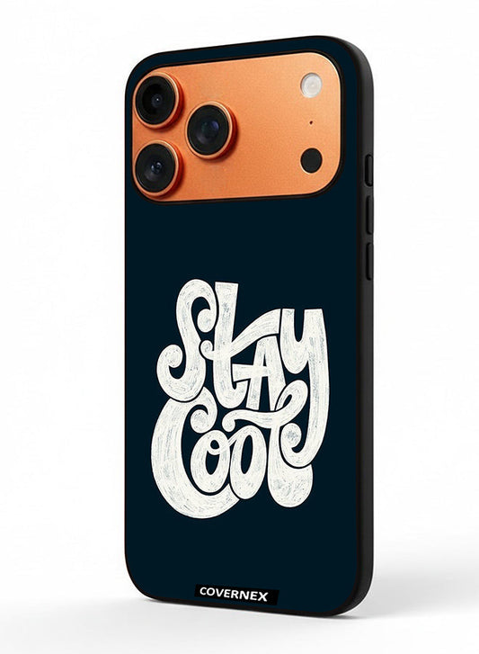 Apple iPhone 17 Pro Max Protective Case Cover Printed Featuring Stay Cool Retro Croovy Typography