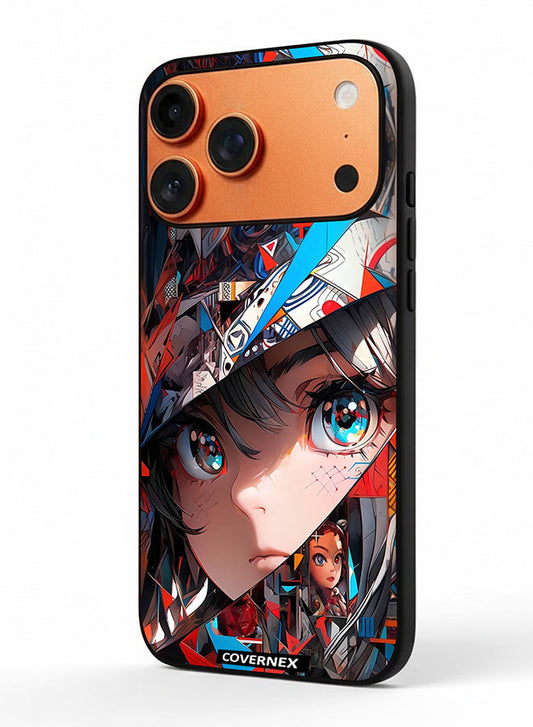 Apple iPhone 17 Pro Max Protective Case Cover Printed Featuring Abstract Collage Anime Eyes Graphic