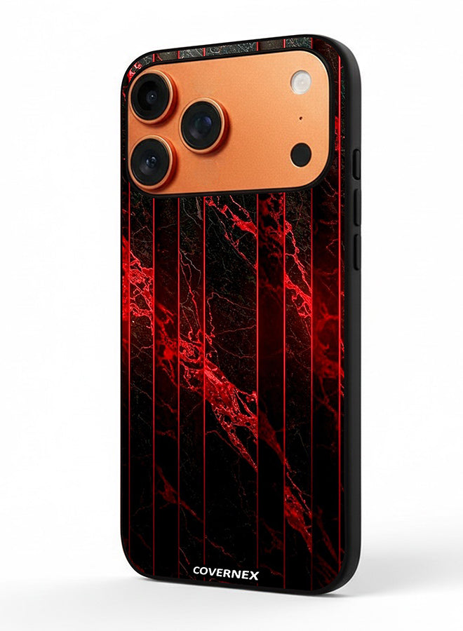 Apple iPhone 17 Pro Max Protective Case Cover Printed Featuring Crimson and Veined Marble Texture