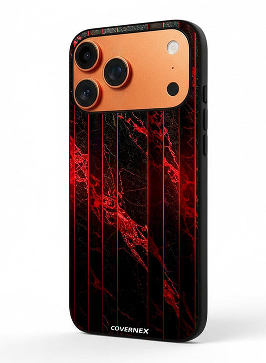 Apple iPhone 17 Pro Max Protective Case Cover Printed Featuring Crimson and Veined Marble Texture