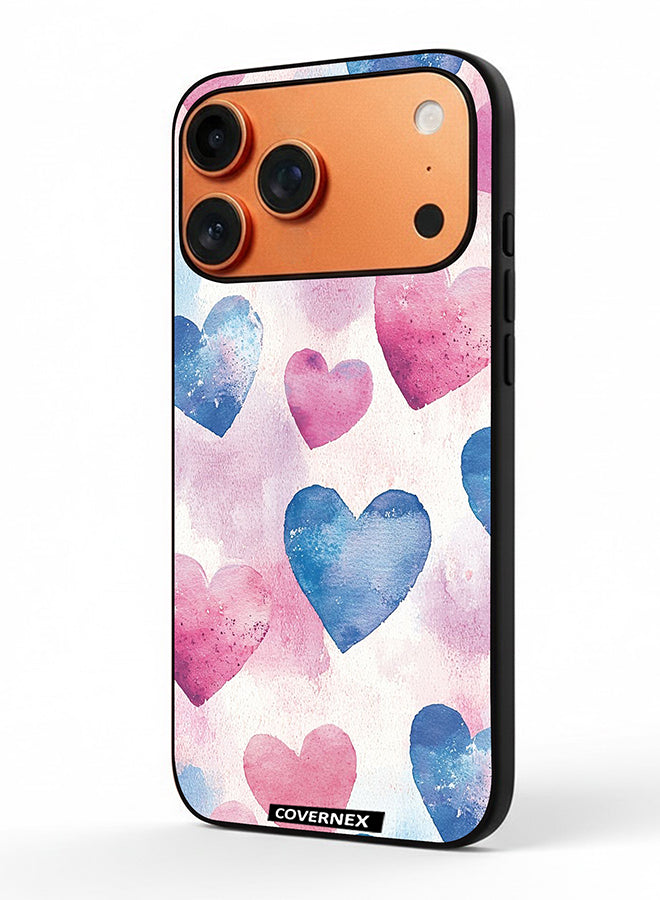 Apple iPhone 17 Pro Max Protective Case Cover Printed Featuring Watercolor Soft Heart Pattern