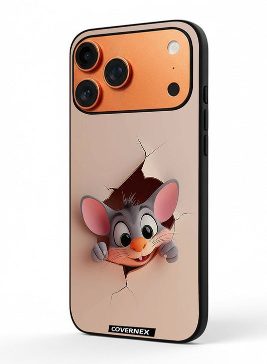 Apple iPhone 17 Pro Max Protective Case Cover Printed Featuring Tiny Mouse Wall Break 3D Effect