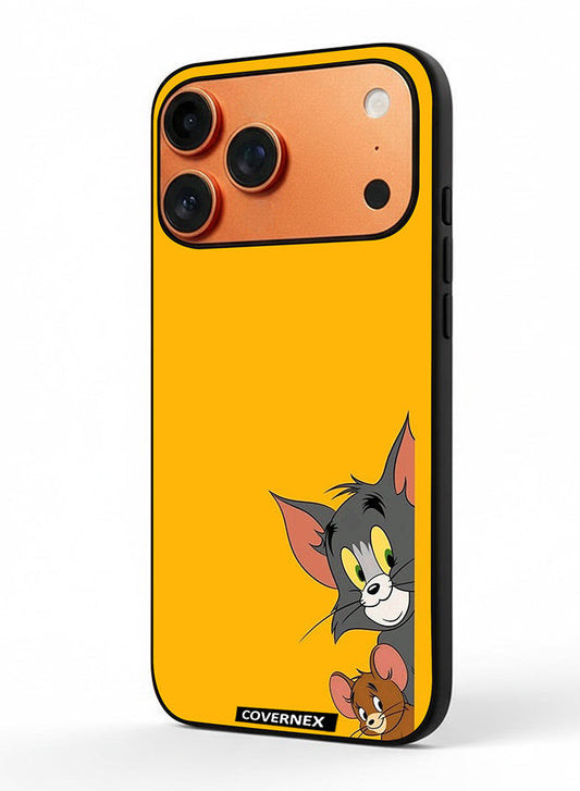 Apple iPhone 17 Pro Max Protective Case Cover Printed Featuring Classic Duo Tom and Jerry Peeking Friends
