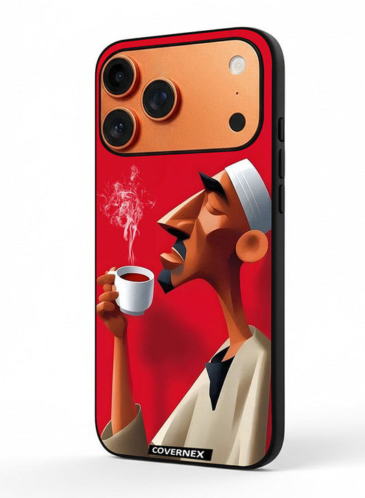 Apple iPhone 17 Pro Max Protective Case Cover Printed Featuring Abstract Artistic Man Savouring Morning Coffee