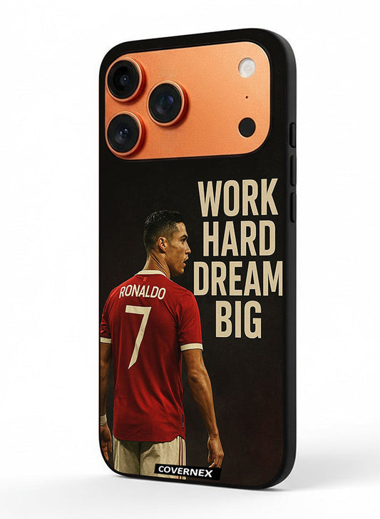 Apple iPhone 17 Pro Max Protective Case Cover Printed Featuring Work Hard Dream Big CR7