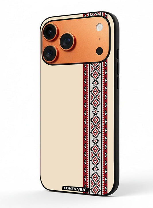 Apple iPhone 17 Pro Max Protective Case Cover Printed Featuring Traditional Tribal Embroidery Strip