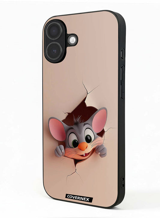 Apple iPhone 17 Protective Case Cover Printed Featuring Tiny Mouse Wall Break 3D Effect
