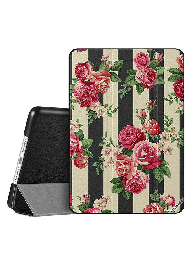 Apple iPad 10.2 9th generation Case Cover Roses Bunch White Black Strips Pattern