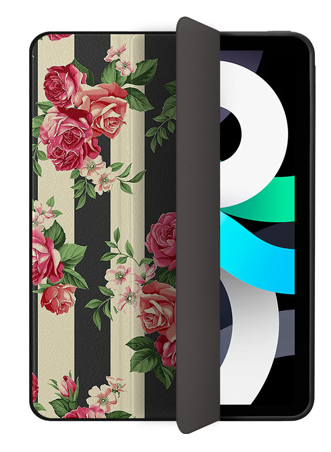 Apple iPad Air 10.9 5th generation Case Cover Roses Bunch White Black Strips Pattern