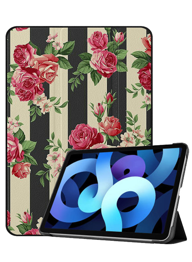 Apple iPad Air 10.9 5th generation Case Cover Roses Bunch White Black Strips Pattern