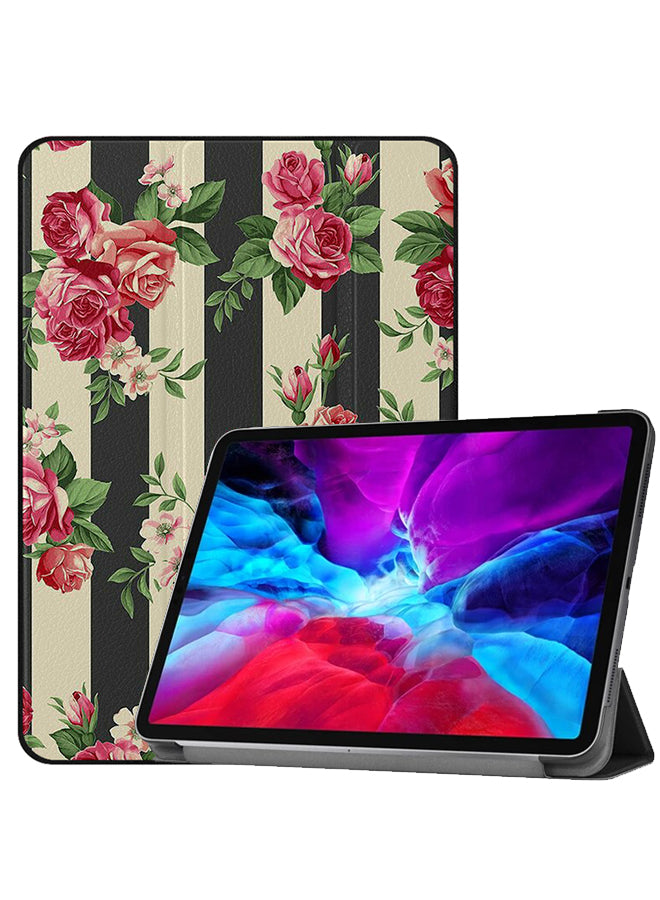 Apple iPad Pro 12.9 (2020) Case Cover Roses Bunch White Black Strips Pattern