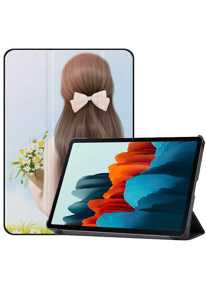 Samsung Galaxy Tab S8 Case Cover Girl Waiting Holding Flowers