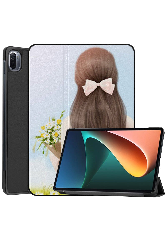 Xiaomi Pad 5 Pro Case Cover Girl Waiting Holding Flowers