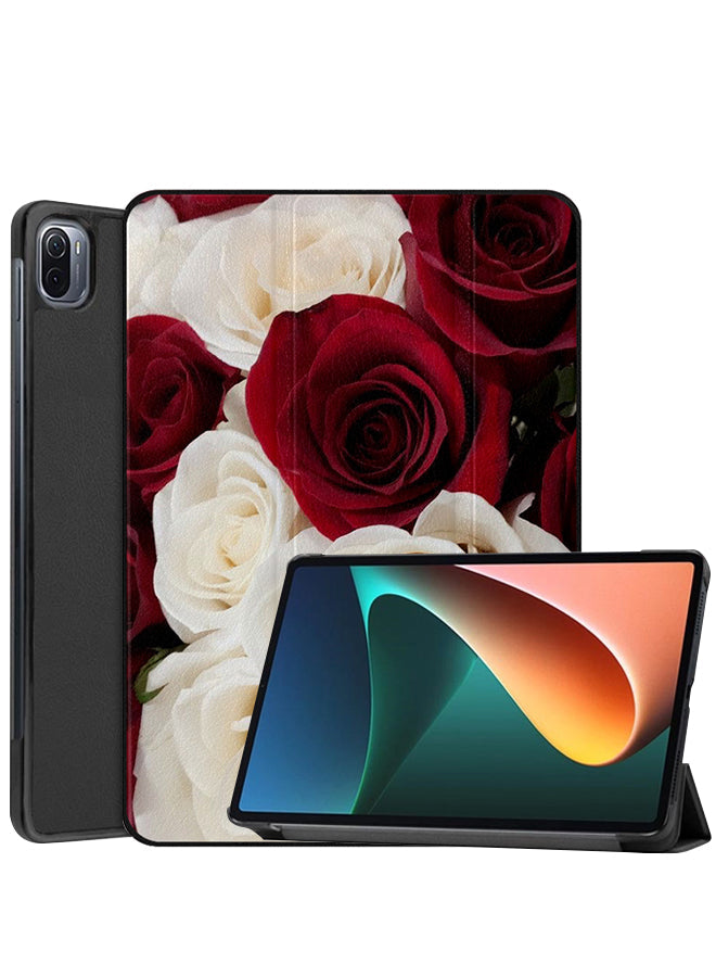 Xiaomi Pad 5 Pro Case Cover White & Red Roses