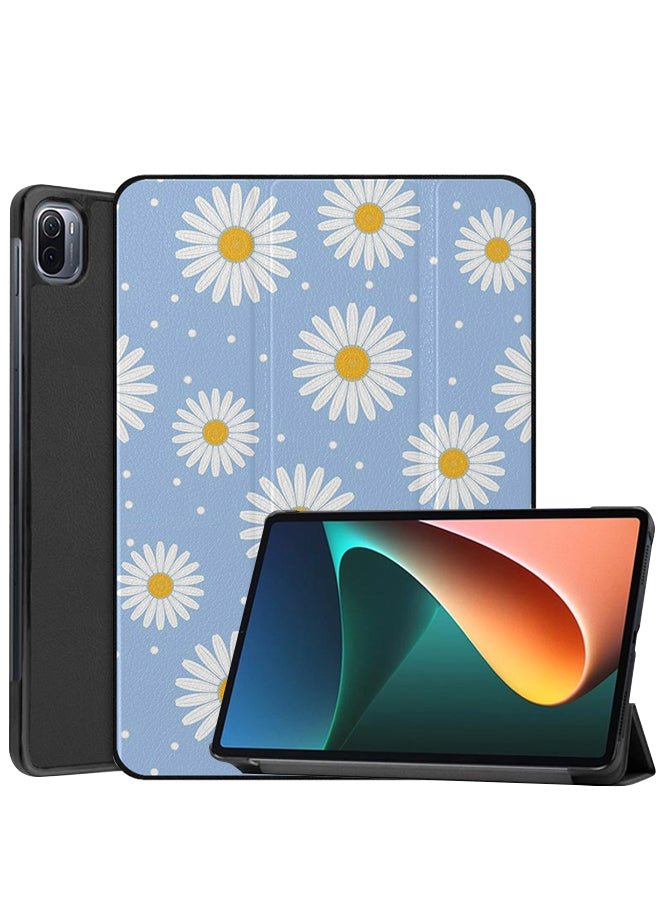 Xiaomi Pad 5 Pro Case Cover White Flowers Pattern